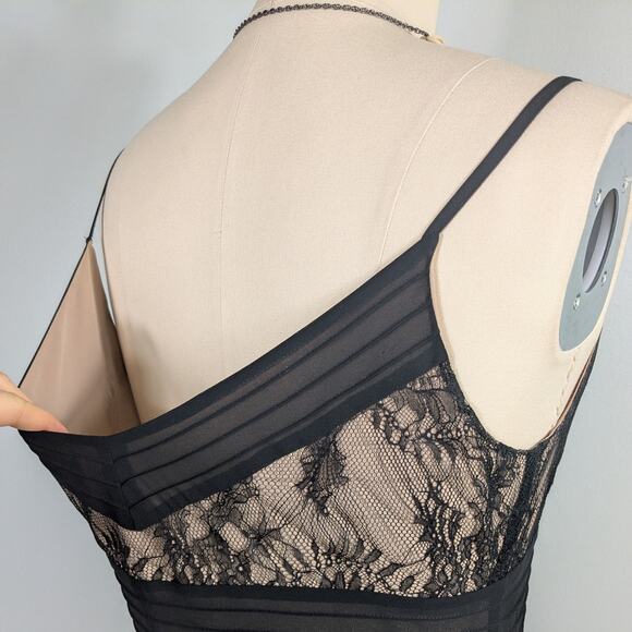 Lace Midi Dress 12 Black Tan Y2K Babydoll Illusion Glam Classic Guest Cocktail - Picture 9 of 11